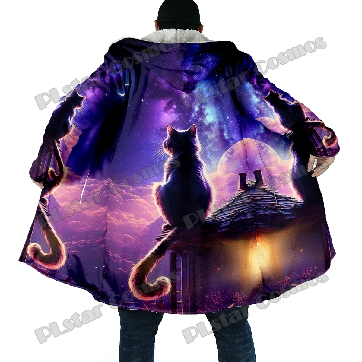 Capa con capucha de vellón grueso Unisex, abrigo cálido informal, estampado 3D, patrón Retro de gato Animal, moda de invierno, DP70 - imagen 5