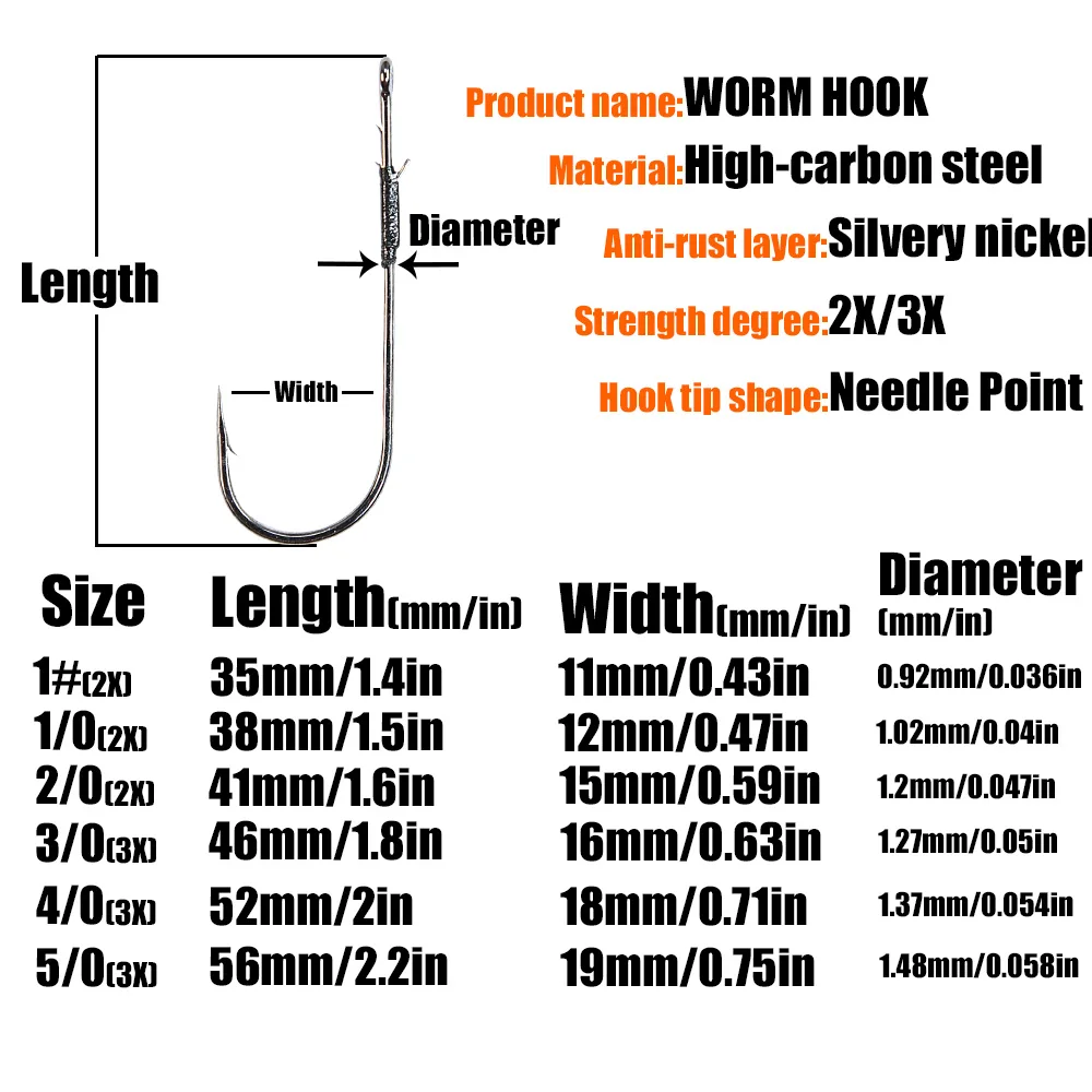 B & U 5ps cHandmade Hooks para pesca de lubina, anzuelo de caña larga de acero rico en carbono, gusano suave, aparejo de pesca Texas - imagen 4
