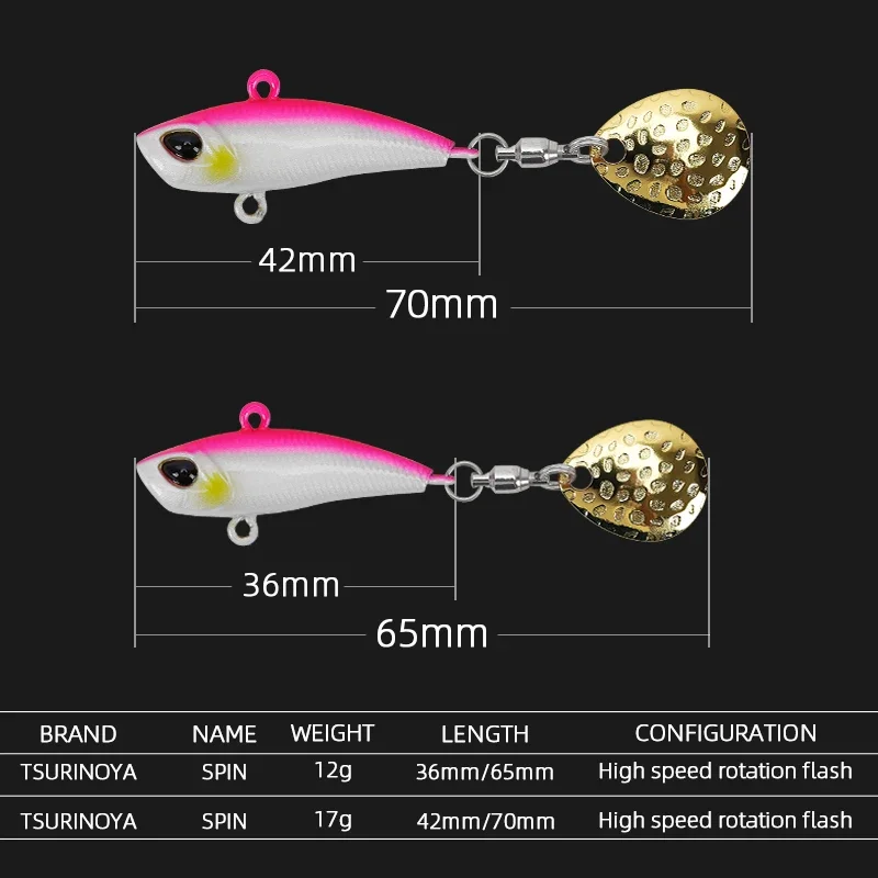 TSURINOYA 5 uds 17g/42mm cuchara giratoria cebos duros Metal VIB hundimiento señuelo de pesca SPIN MT pesca de fundición larga vibración lubina Pike - imagen 3