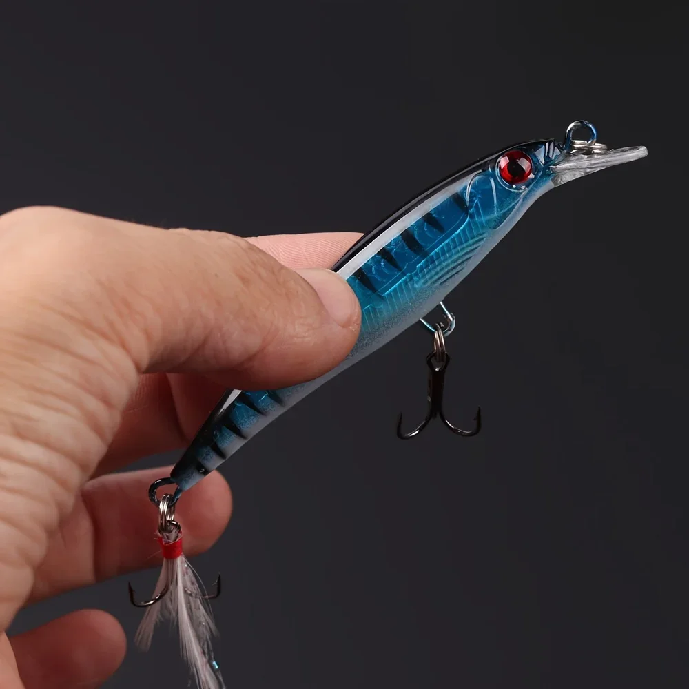 5 unids/caja láser 3D ojos biónicos Minnow señuelo de pesca-13,3g/6,8g cebo duro con anzuelos triples de plumas para máxima captura - imagen 4