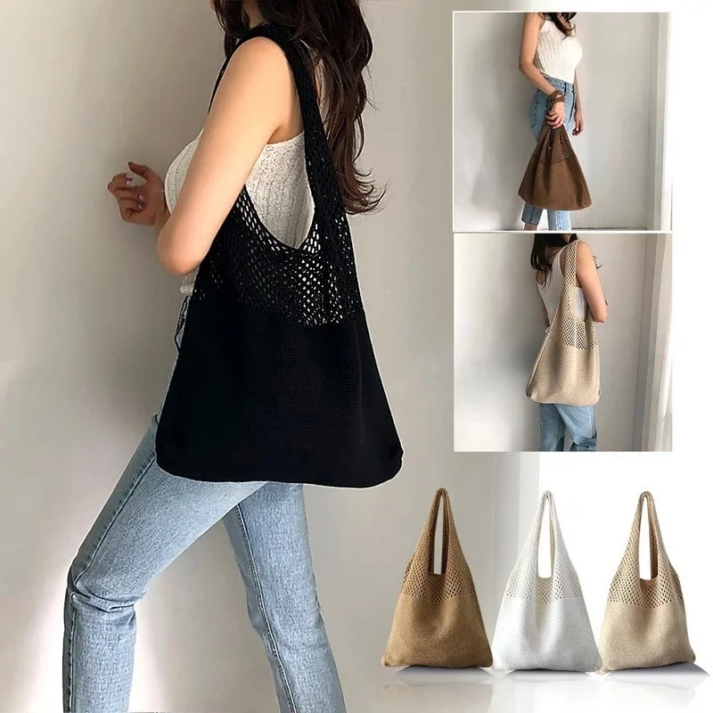 Bolsos de mano trenzados de tejido hueco Vintage de verano para mujer, bolsos de hombro, bolso de playa, bolso de mano de gran capacidad - imagen 4