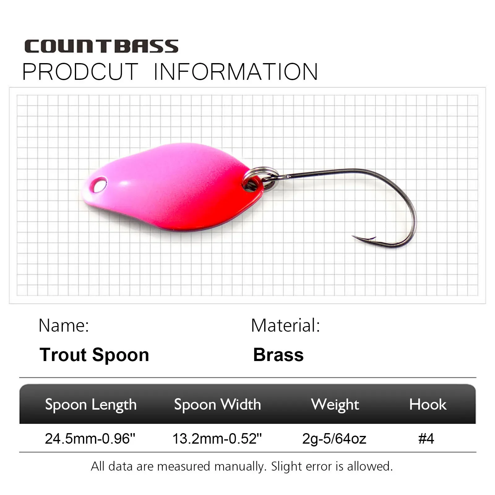 Countbass-cuchara para trucha, tamaño 24,5x13,2mm, 2g, 5/64oz, salmón de agua dulce, Lucio, Metal, latón, Señuelos de Pesca, cebo para peces - imagen 2