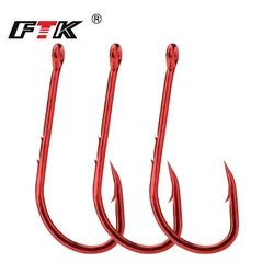 Anzuelos de pesca rojos FTK 1/0-10 #   Señuelos de pesca con púas de mar, vástago de pico, soporte para cebo vivo, plantilla de pesca de carpa, anzuelos de gusano, accesorios, aparejos