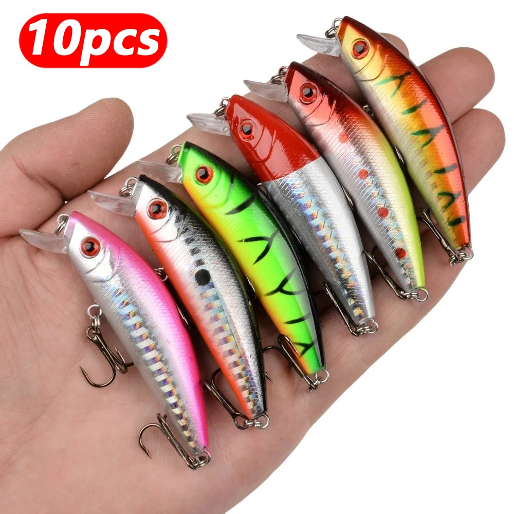 10 Uds. Señuelos de pesca flotantes Minnow Crankbait Isca cebo duro artificial Wobblers Bass carpa Swimbait aparejos de pesca