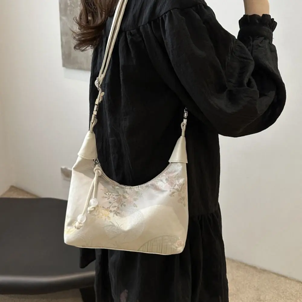 Bolso de hombro bordado de lujo, bandolera pequeña con textura de nailon, colgante de perlas, bolso de cubo para mujer y niña - imagen 5