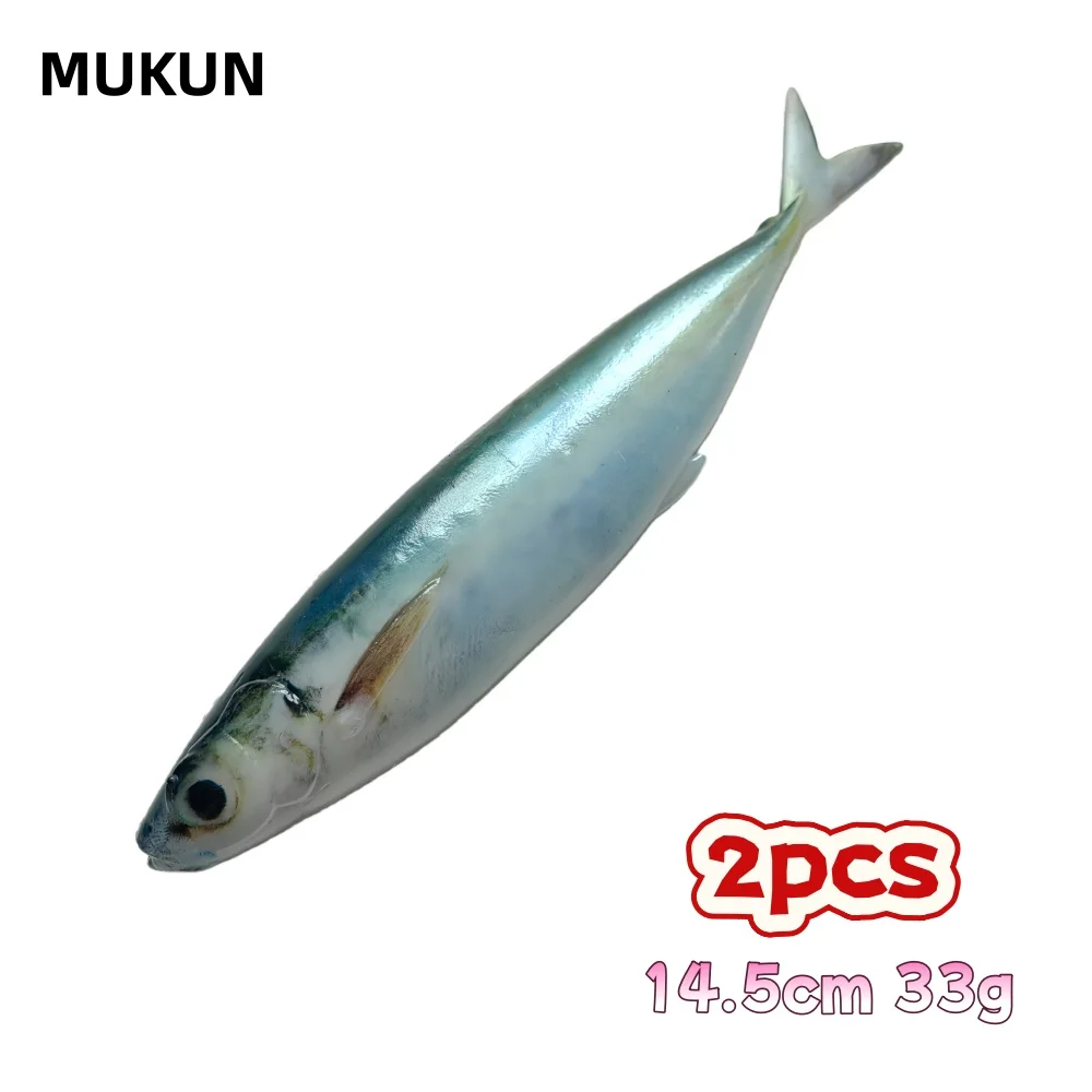 MUKUN-señuelo de pintura de peces vivos 3D, 2 uds., 14,5 cm, 33g, cebo de pesca suave, cola de tijera, pez para atún, lubina, pesca en mar