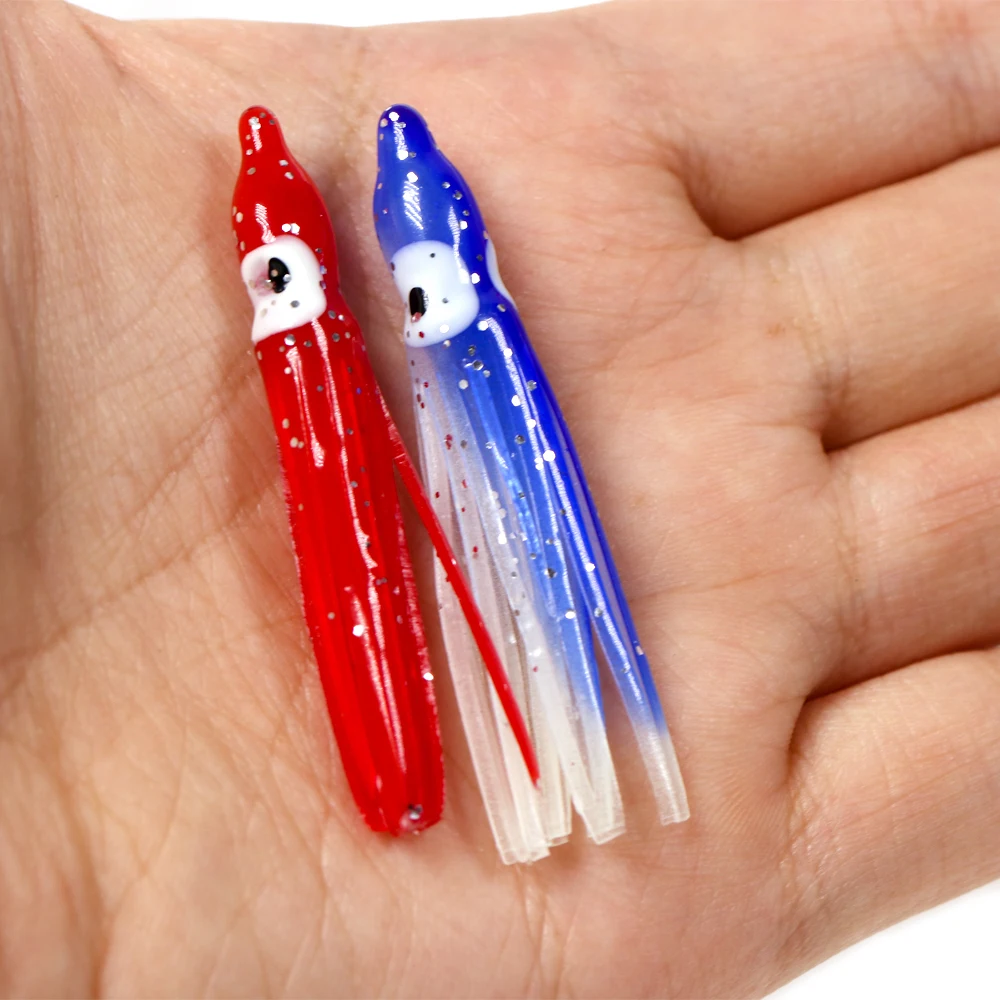 2 bolsas = 16 Uds. Falda de calamar suave de 5cm aparejos de pesca pesca en el mar señuelos blandos pulpo cebo hilos faldas mezcla de colores Lumo rojo azul 5cm - imagen 5