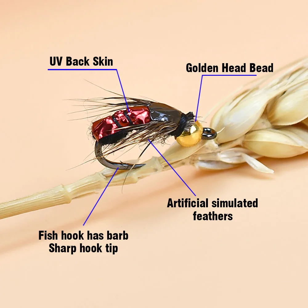 MNFT 10 Uds cabeza de cuentas de hundimiento rápido Ninfa Scud mosca insecto gusano trucha pesca moscas insecto Artificial cebo de pesca señuelo - imagen 3