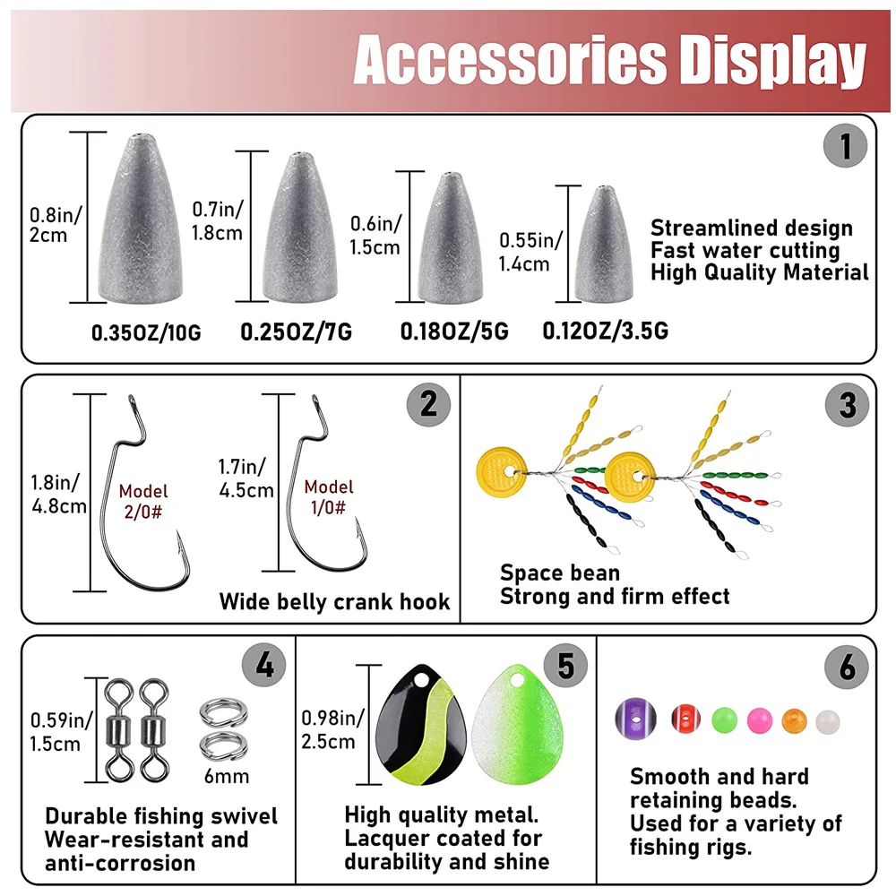 Conjunto de accesorios de pesca, señuelo Texas, 187 piezas, incluye pesas de plomo, ganchos Offset, cuchillas de cuchara, Kit de aparejos de pesca de lubina - imagen 2
