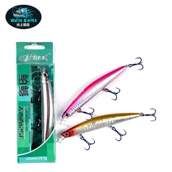 Señuelo de pesca de pececillos de francotirador de agua, cebos duros artificiales flotantes de 19,5g y 125mm, Wobblers 125F para lubina con anzuelos triples