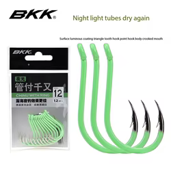 Luz nocturna BKK, anzuelo fluorescente, púa para la boca con anillo torcido, pesca en barco de aguas profundas para pollo amarillo con cerámica