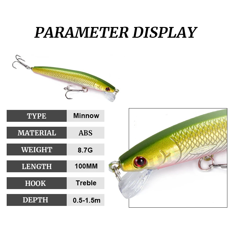 Señuelo de pesca de pececillos, cebo duro de plástico Artificial flotante de 95mm y 8g, ojos 3D, Crankbait, uds, Swimbait, 1 aparejos de pesca lubina