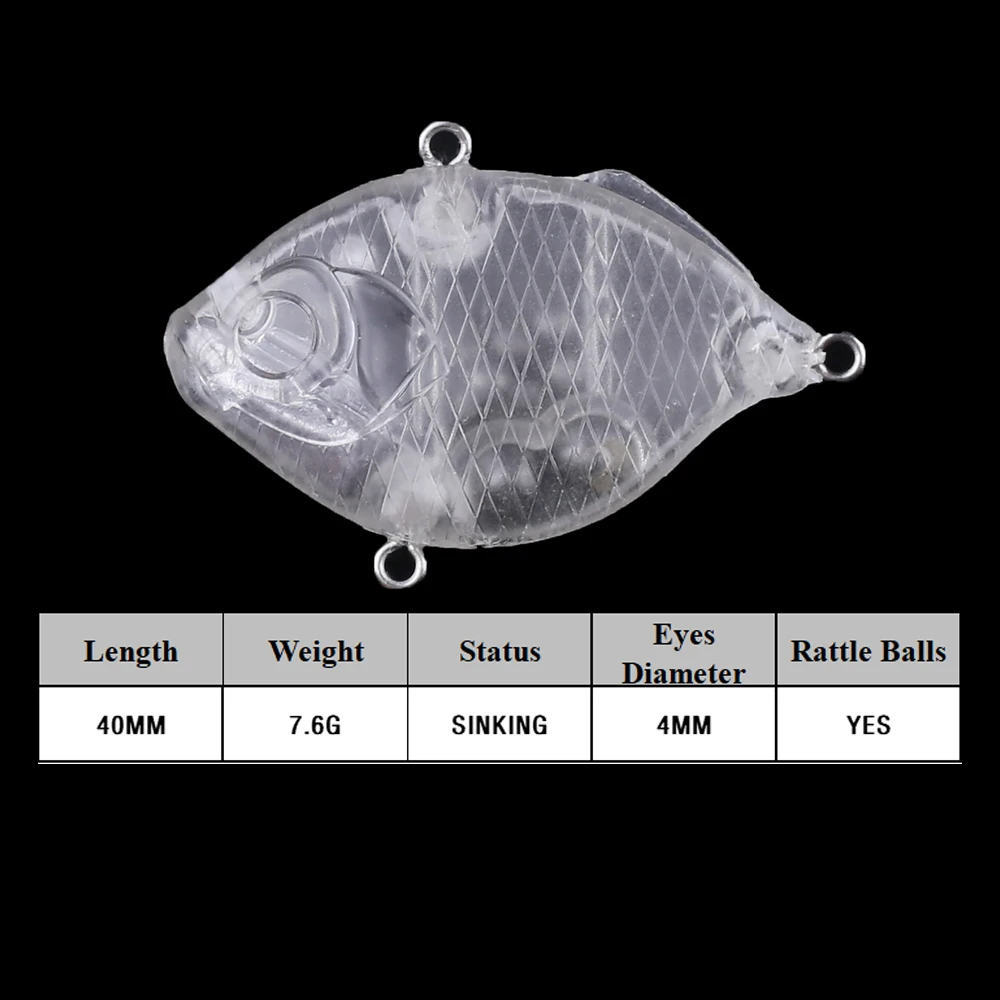Chan'sHuang-Cebo en blanco sin pintar de 20 piezas, 40mm, 7,6g, sonajeros de hundimiento, Mini vibración, Crankbaits, señuelo de pesca Artificial artesanal - imagen 2