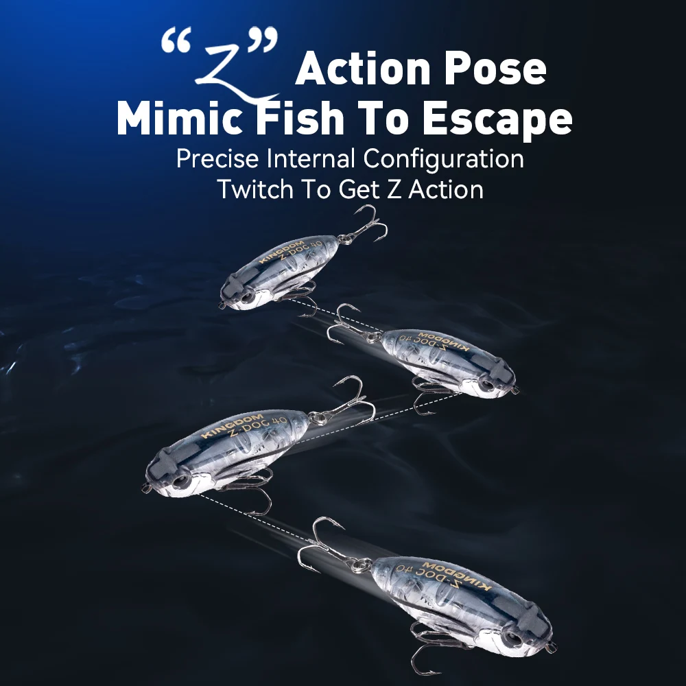 Kingdom Topwater-señuelo de pesca con cebo tipo lápiz flotante, 40mm, 3,2g, Wobblers, acción Z, cebo duro Artificial para trucha, lubina, Lucio - imagen 5