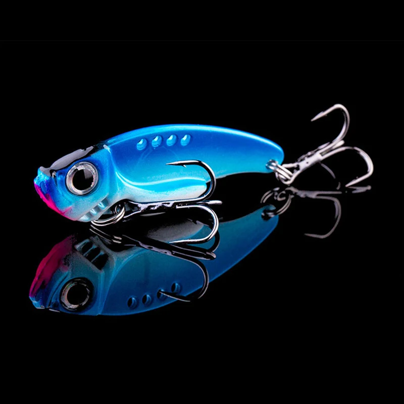 Señuelos de Pesca de 10g, 15g, señuelo de hoja VIB de Metal, vibración giratoria de cuchara, cebo duro 3D que se hunde, anzuelo triple, aparejos de Pesca - imagen 5