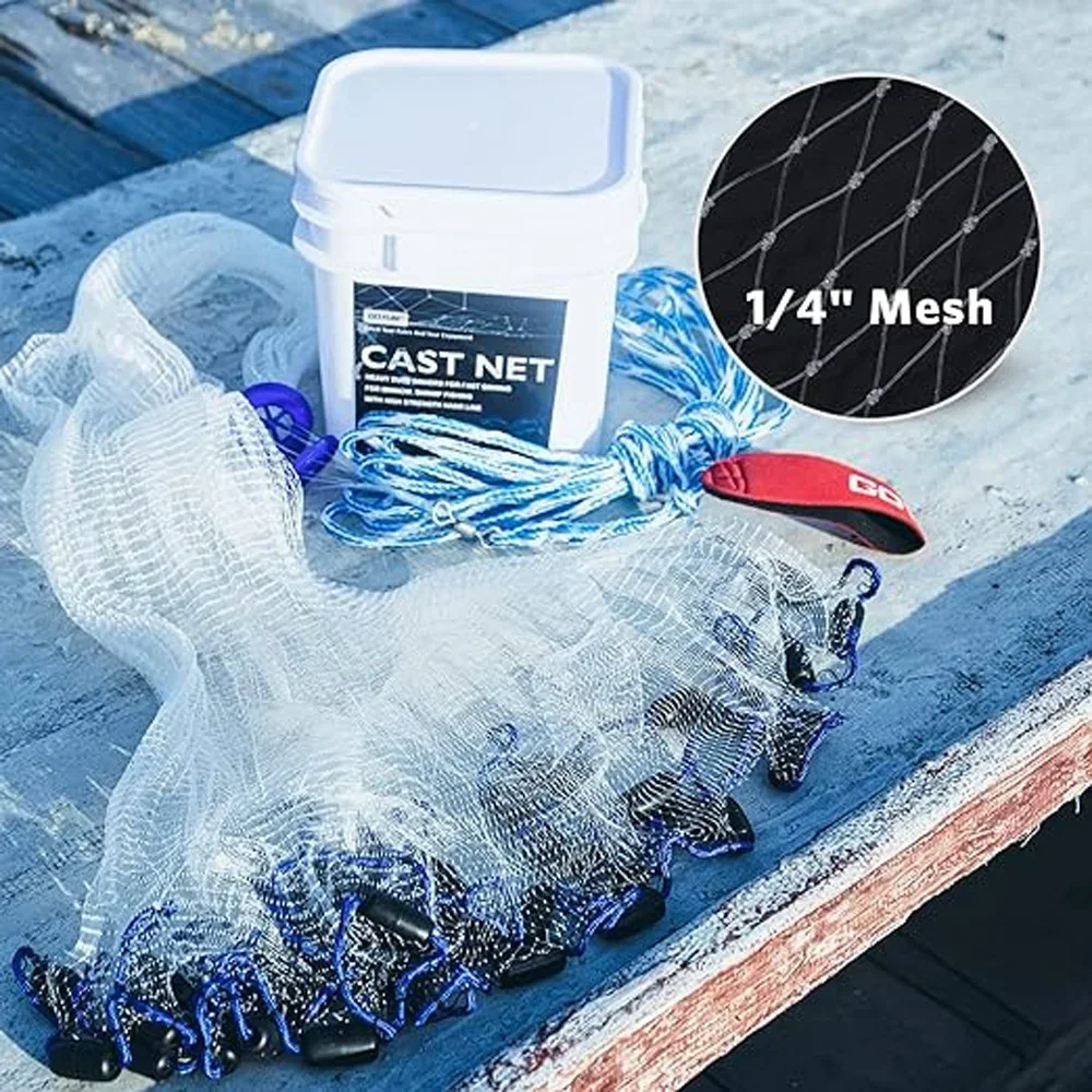 Red de pesca de agua salada americana Goture, trampa de cebo de tamaño de malla pequeña, redes de peso para lanzar peces, redes de pesca para lanzar a mano - imagen 3