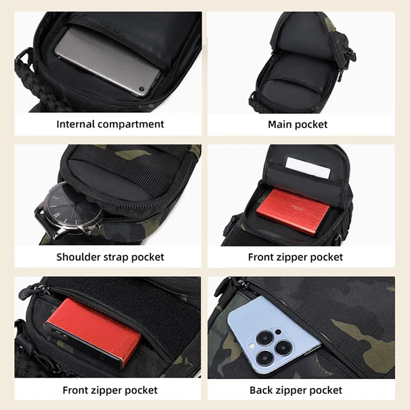 Bolsa de pecho de pesca táctica para hombre, bolsos de hombro deportivos Molle para acampar al aire libre, senderismo, escalada, riñonera de caza Molle - imagen 4
