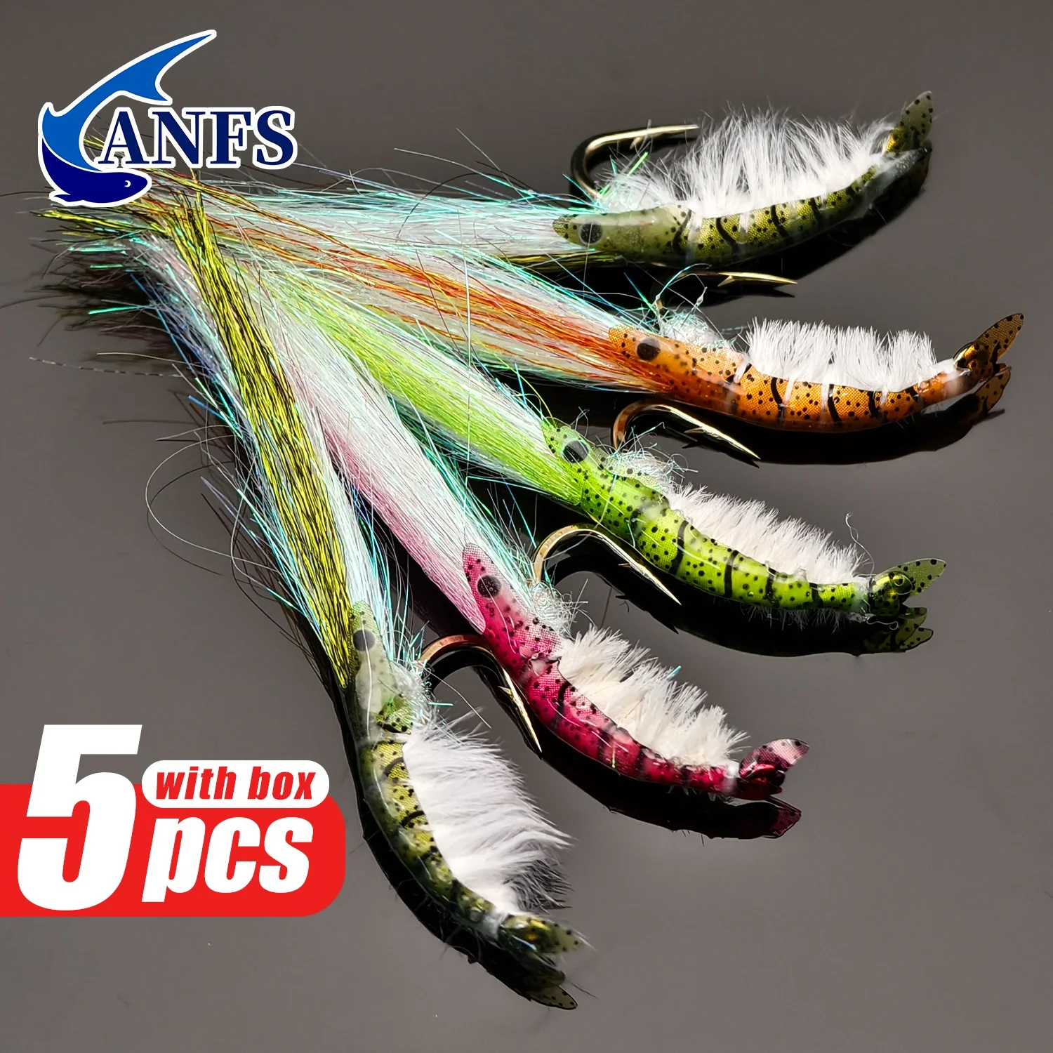 ANFS 5 uds Kit de Señuelos de Pesca con Mosca de colores mezclados-Camarones moscas de pesca con mosca húmeda-Regalo increíble para pescador - imagen 3