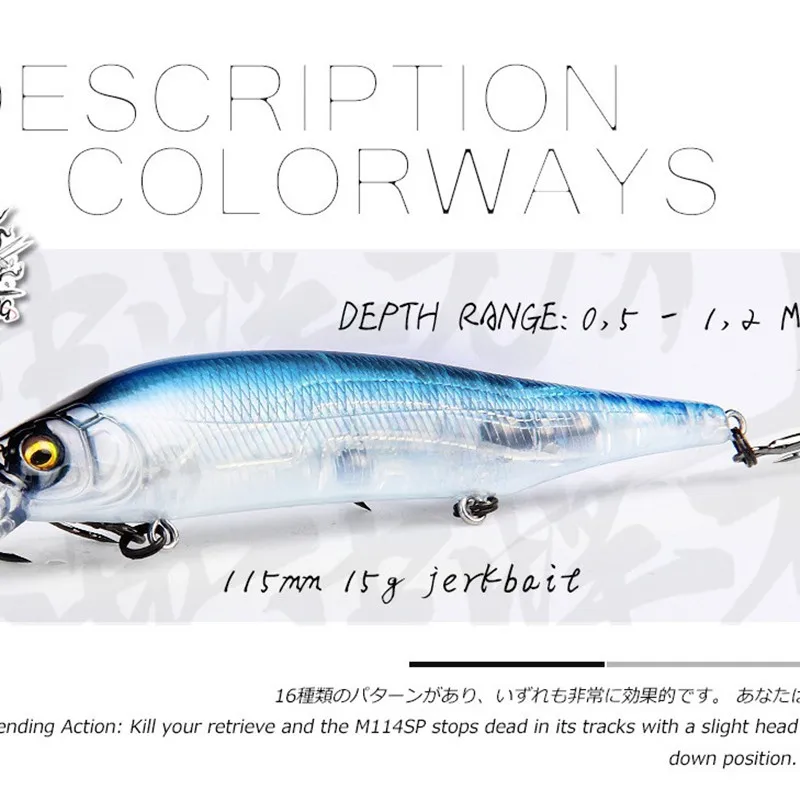 M114 BEARKING 115mm 15g sistema de peso pesca superior señuelos duros cebo Minnow manivela Wobbler anzuelos de aparejos de calidad - imagen 3