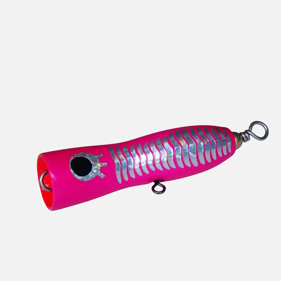 1 Uds Mini Señuelos de Pesca Popper de madera dura 80mm 16,5g flotador cabeza de pez Topwater Popper cebo caminar al perro sonajero Wobble Bass señuelo - imagen 3