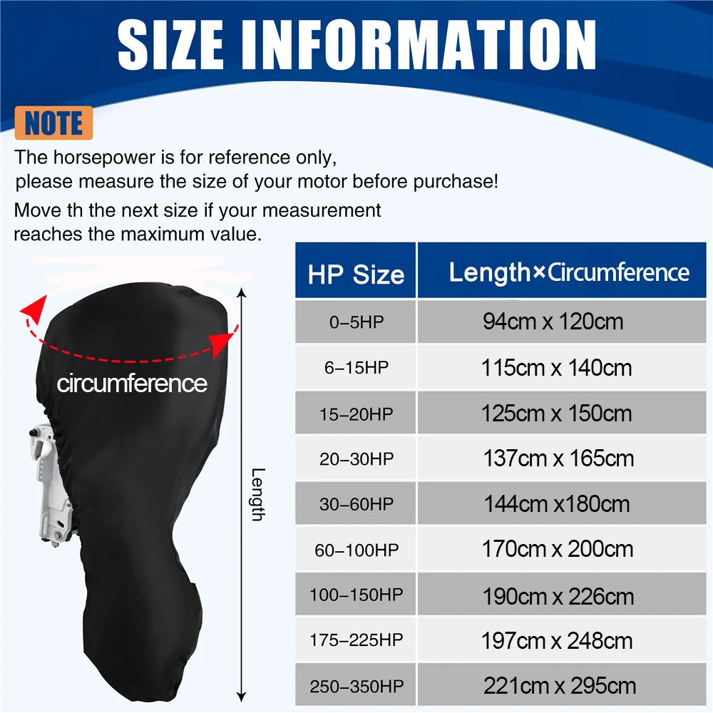 Cubierta fueraborda de 0-350HP para Motor de barco, cubierta resistente al agua y antiarañazos 420D, cubiertas para motores fueraborda negras a prueba de rayos UV - imagen 2