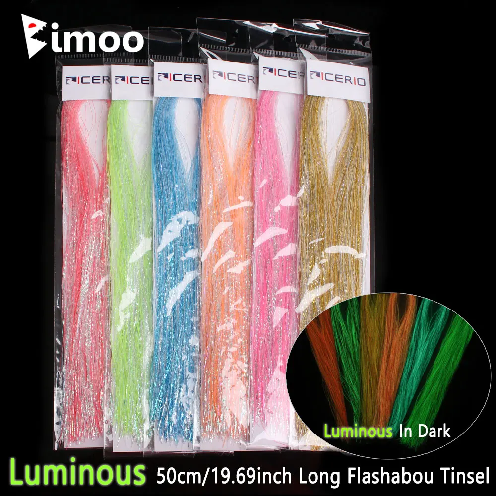Bimoo 50 cm/19,69 pulgadas de largo luminoso Flashabou oropel atado de moscas Material Streamer trucha señuelo de pesca de mar, plantillas de señuelo Bucktail faldas - imagen 2