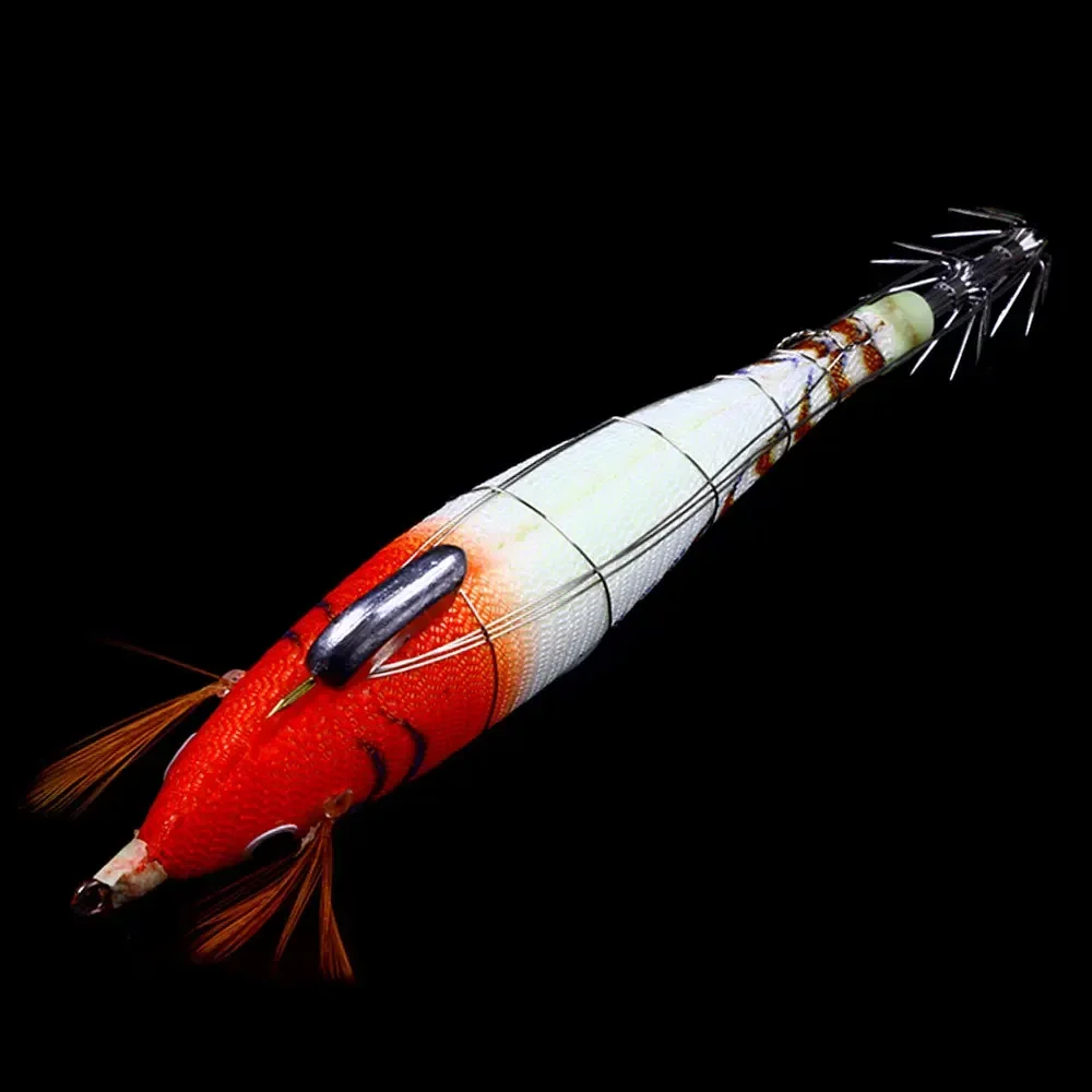 5 uds 12cm pulpo calamar Jig señuelo luminoso camarones de madera Señuelos de pesca artificiales pulpo sepia camarones cebo de pesca duro - imagen 4