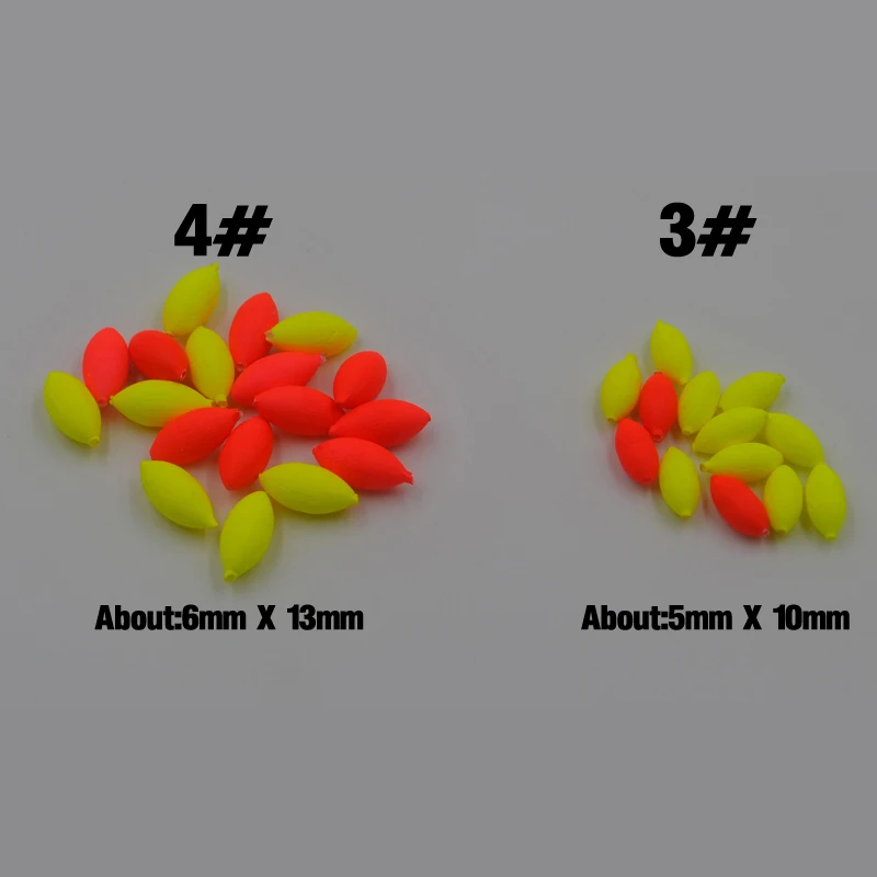 MNFT 200 Uds flotadores de espuma ovalados bola Bobber Rig hacer cuentas flotantes de pesca indicador rojo/amarillo frijoles de pescado con agujero sin tapón - imagen 4