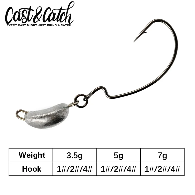 Cast & Catch-anzuelos de aparejo Ned gratis, anzuelo Offset, anzuelo oscilante, cabeza de plantilla, señuelo de pesca, gancho de plomo, grano de café, lubina, anzuelo anticolgante, 4 piezas - imagen 2