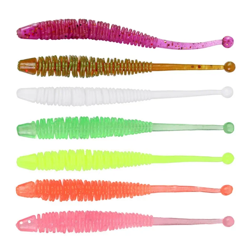 20 Uds 6cm 0,6g Señuelos de Pesca con olor a camarón gusanos de silicona artificiales cebo suave depredador Swimbaits aparejos de Pesca baratos - imagen 2