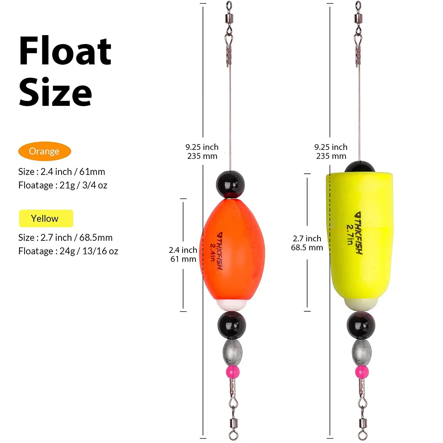 THKFISH, 1 pieza, aparejo de pesca Bobber, flotadores de pesca de corcho Popping, Bobbers deslizantes para bagre, 2,4 pulgadas, 2,7 pulgadas, sonajero flotante ponderado para pesca - imagen 5