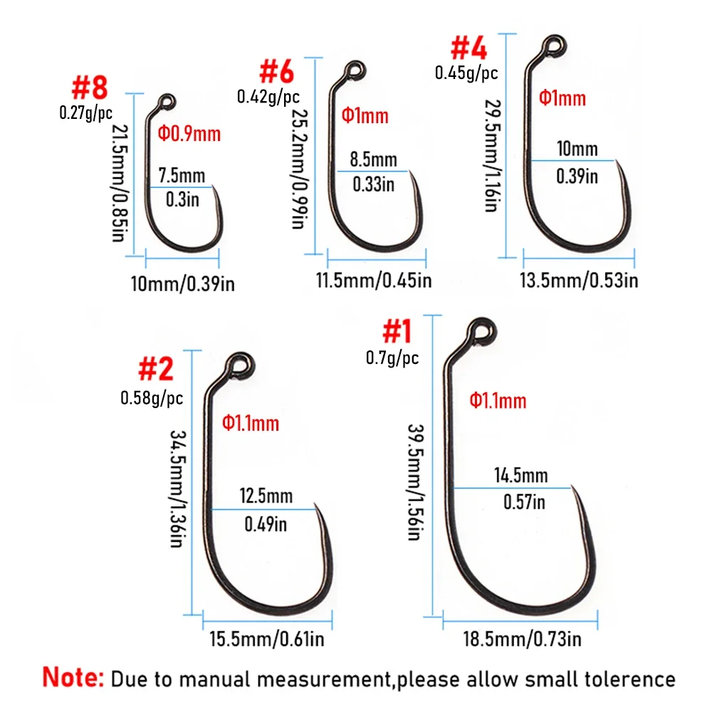 Wifreo 50 piezas # 1- # 14 anzuelos de pesca con mosca de 60 grados, sin púas, de acero al carbono, con espacio ancho/vástago largo, serpentina ninfa - imagen 3
