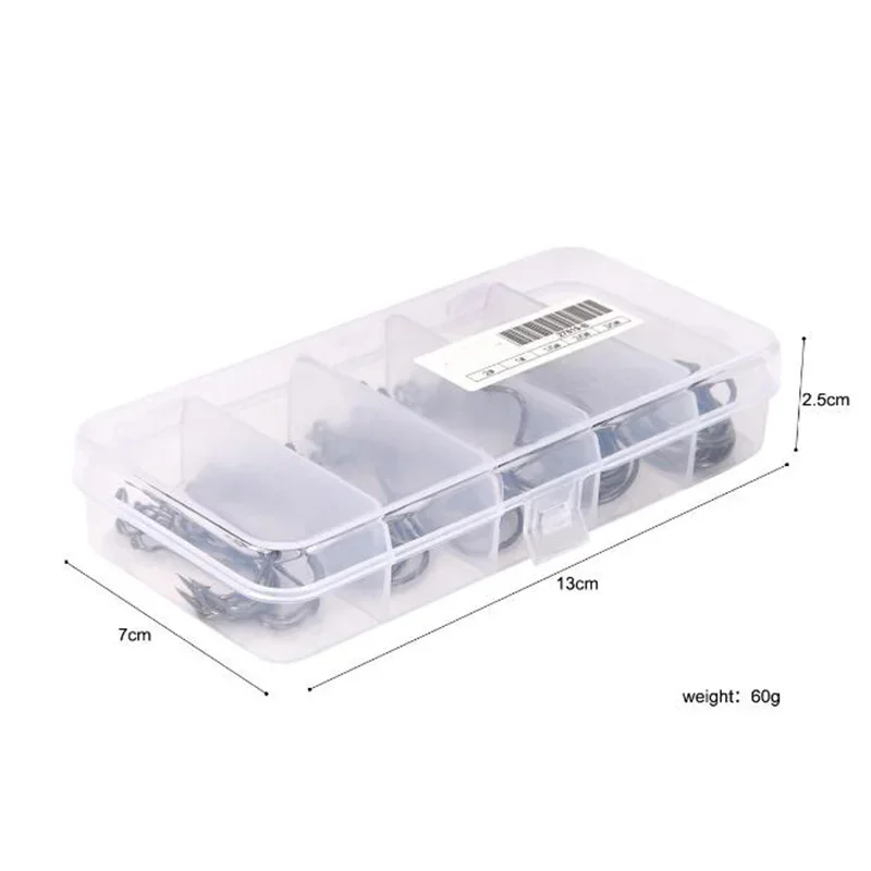 50 unids/caja anzuelos de pesca de manivela ancha anzuelo compensado de acero al carbono 3/0 # -2 #   Anzuelo de pesca de carpa con púas para lubina, juego de señuelos de gusanos blandos - imagen 3