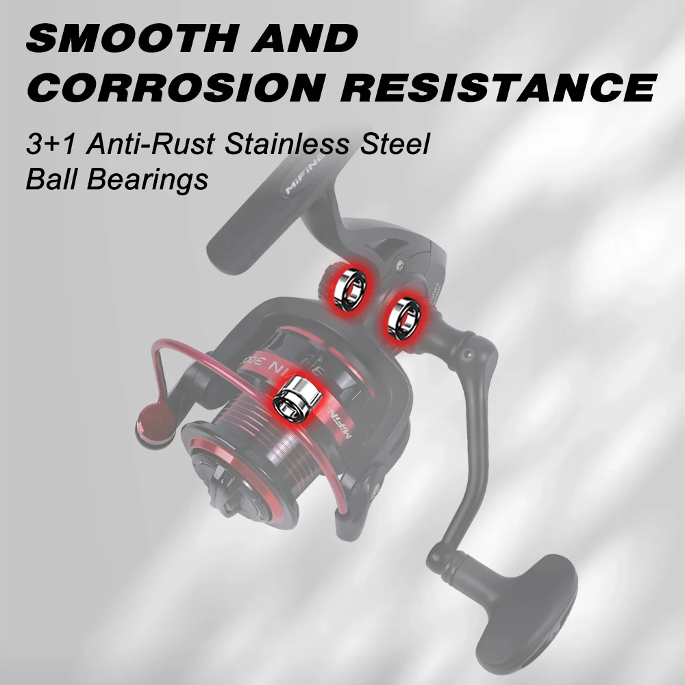 Carrete de pesca giratorio ultraligero MIFINE KEVIN 1000-6000 serie 3 + 1BB, 5,2: 1, arrastre máximo 10KG pesca de trucha, carrete de repuesto de agua dulce - imagen 4