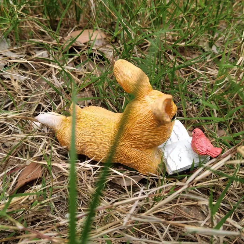 Figura de resina conejo leyendo para jardín y bonsái - imagen 4