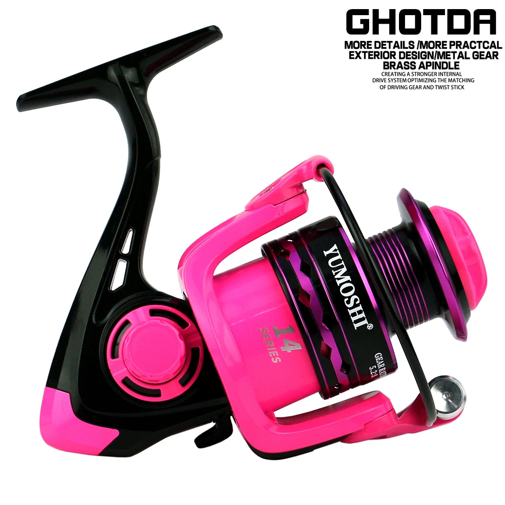 Ghotda Pink Fly Fishing Reel 2000-7000Series High Speed 5.2:1 Ratio Spinning Fishing Reel All Metal Spool Fishing Reel - imagen 2