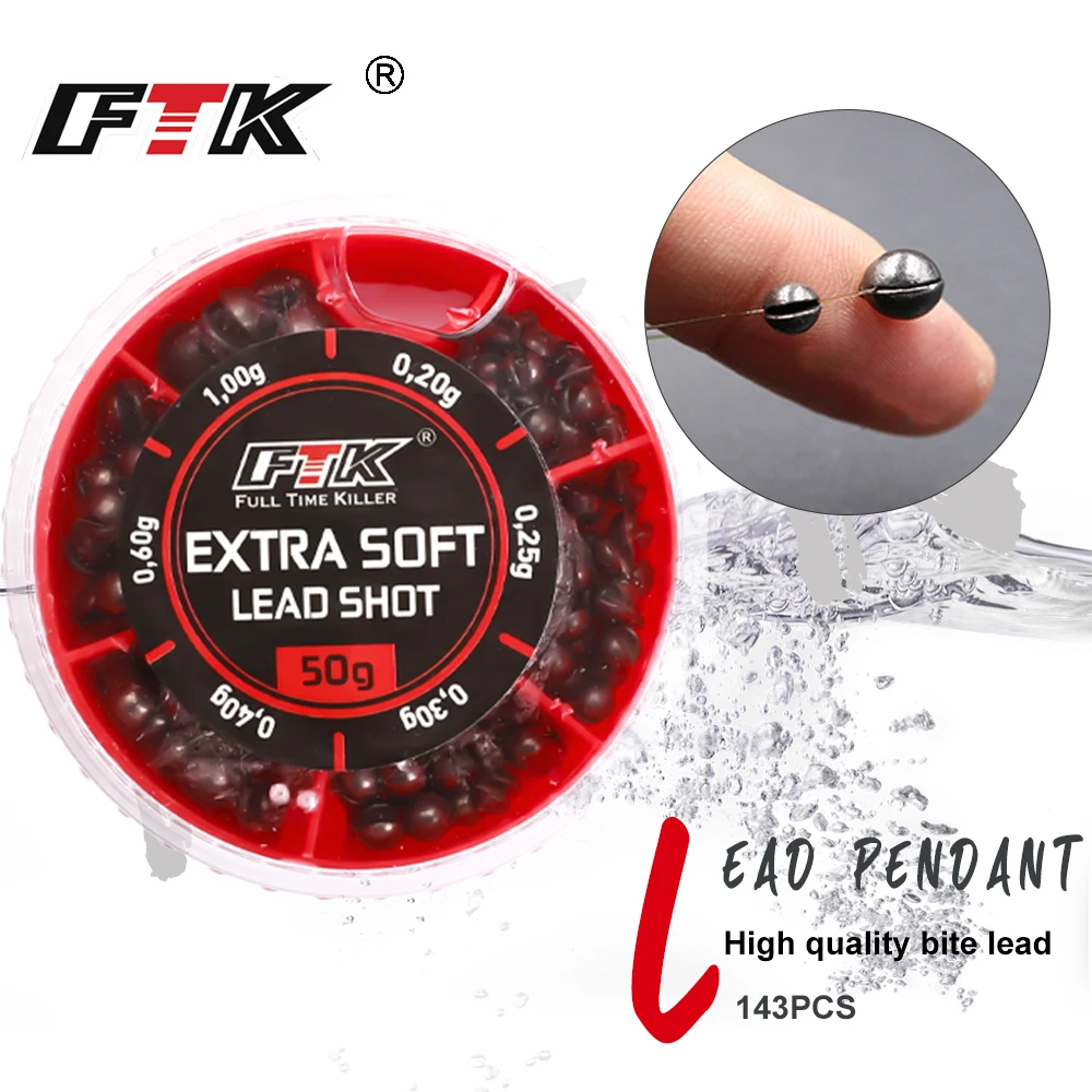 FTK 143 unids/caja equipo de pesca de plomo para morder 0,2g-1g accesorios de pesca para morder plomo abierto de varios tamaños colgante de plomo pesca en mar