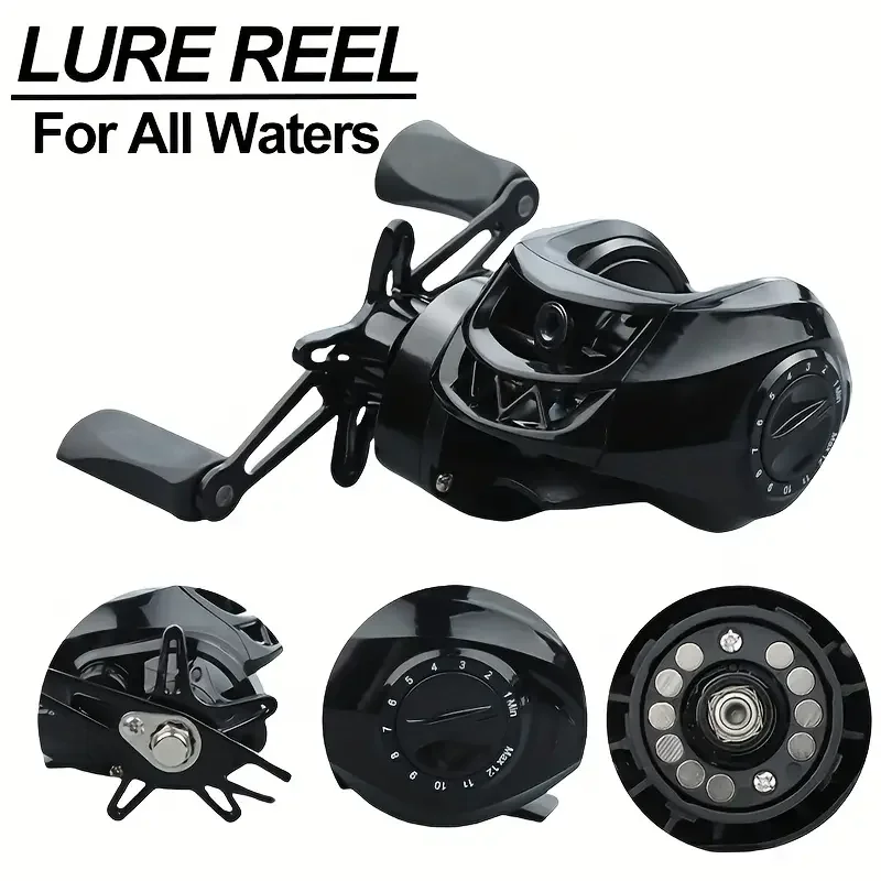 Carrete de pesca Baitcasting de lanzamiento de larga distancia, relación de engranaje 7,2: 1, carrete de Metal intercambiable para manos izquierda/derecha con sistema de freno magnético