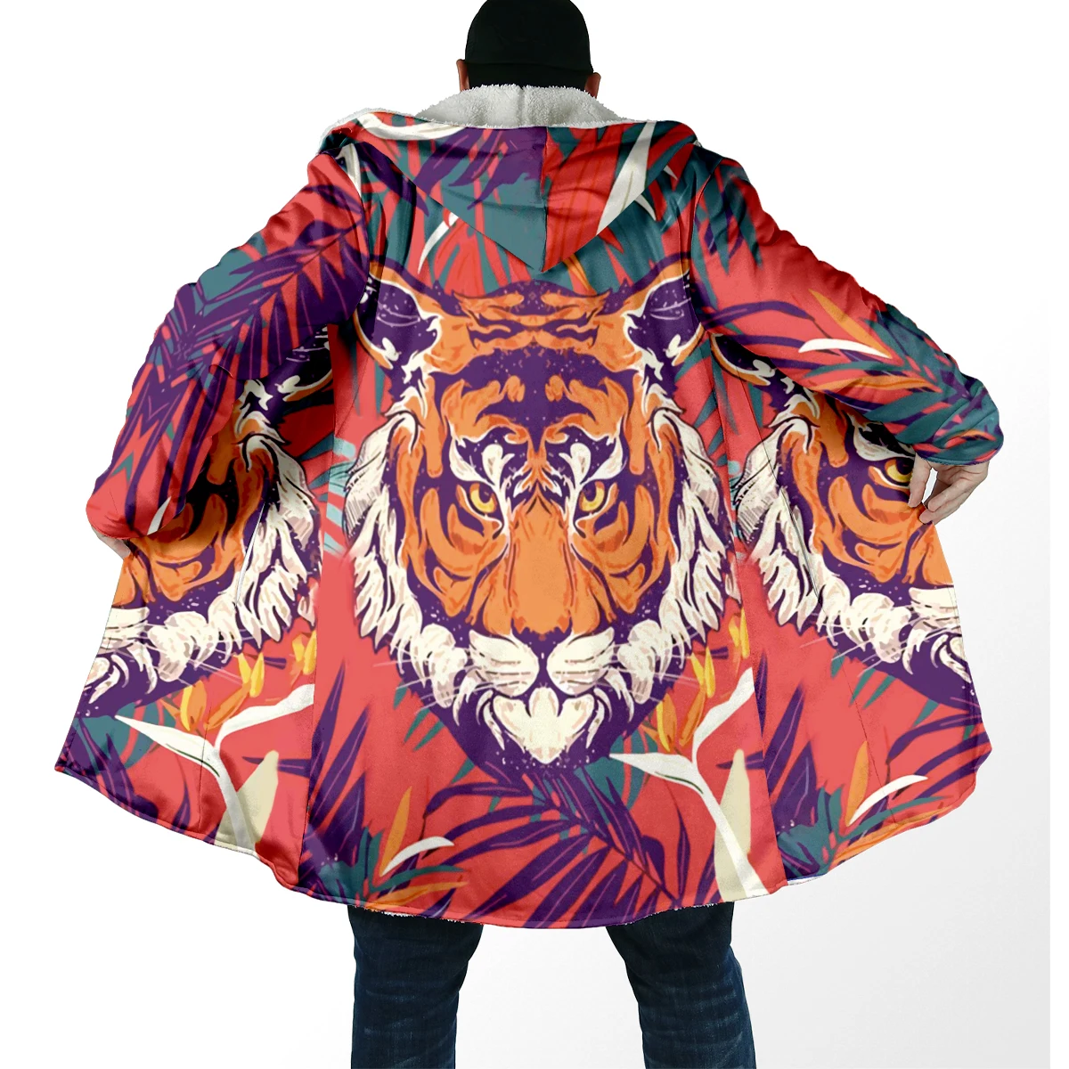 2025 capa de moda de invierno para hombre, capa con capucha de lana gruesa con estampado 3D de tigre Animal, capa cálida informal Unisex DP91 - imagen 3
