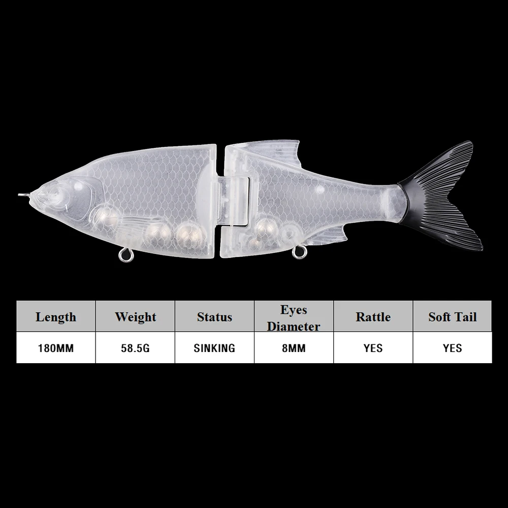 Chan'sHuang-Cebo en blanco sin pintar, 5 piezas, 15cm, 58,5g, sonajero de hundimiento, cola suave, cebo dorado, Swimbait, señuelo de pesca Artificial hecho a mano - imagen 2