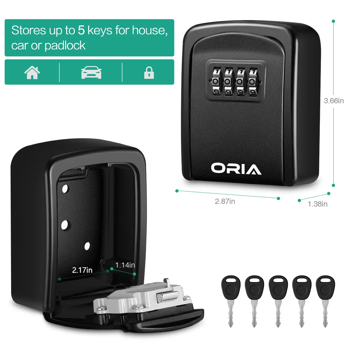 ORIA Caja fuerte combinación 4 dígitos – Montaje mural gran capacidad - imagen 3