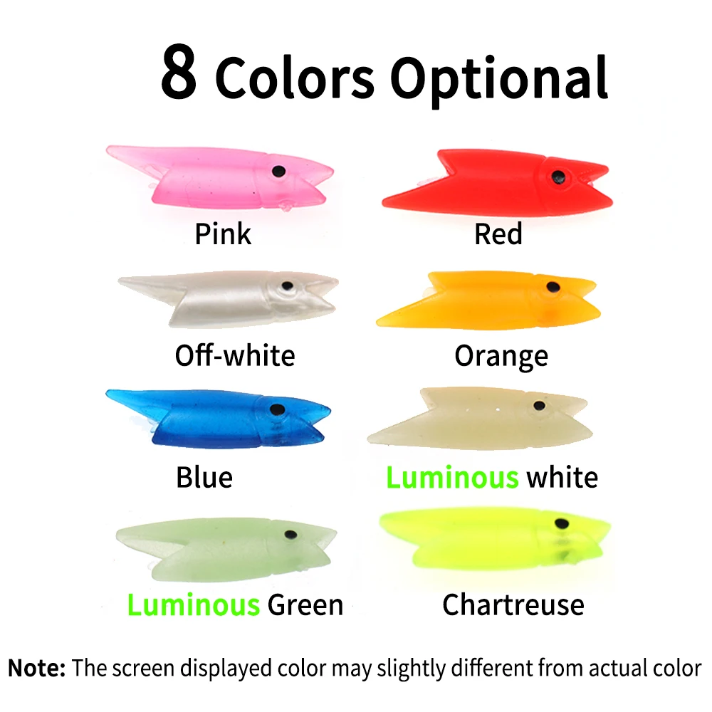 Elllv-Cabeza de pez de silicona suave, 50 piezas, 2cm, 3cm, Material de aparejo Sabiki, señuelo luminoso, aparejos de cebo para pesca Makerel Herring - imagen 3