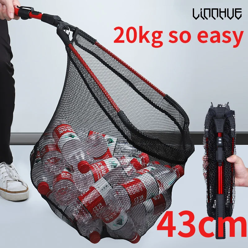 Red de pesca LINNHUE, red de pesca plegable de 90cm con mango portátil, red telescópica de aleación de aluminio para pesca Brail, red de pesca de aterrizaje - imagen 3