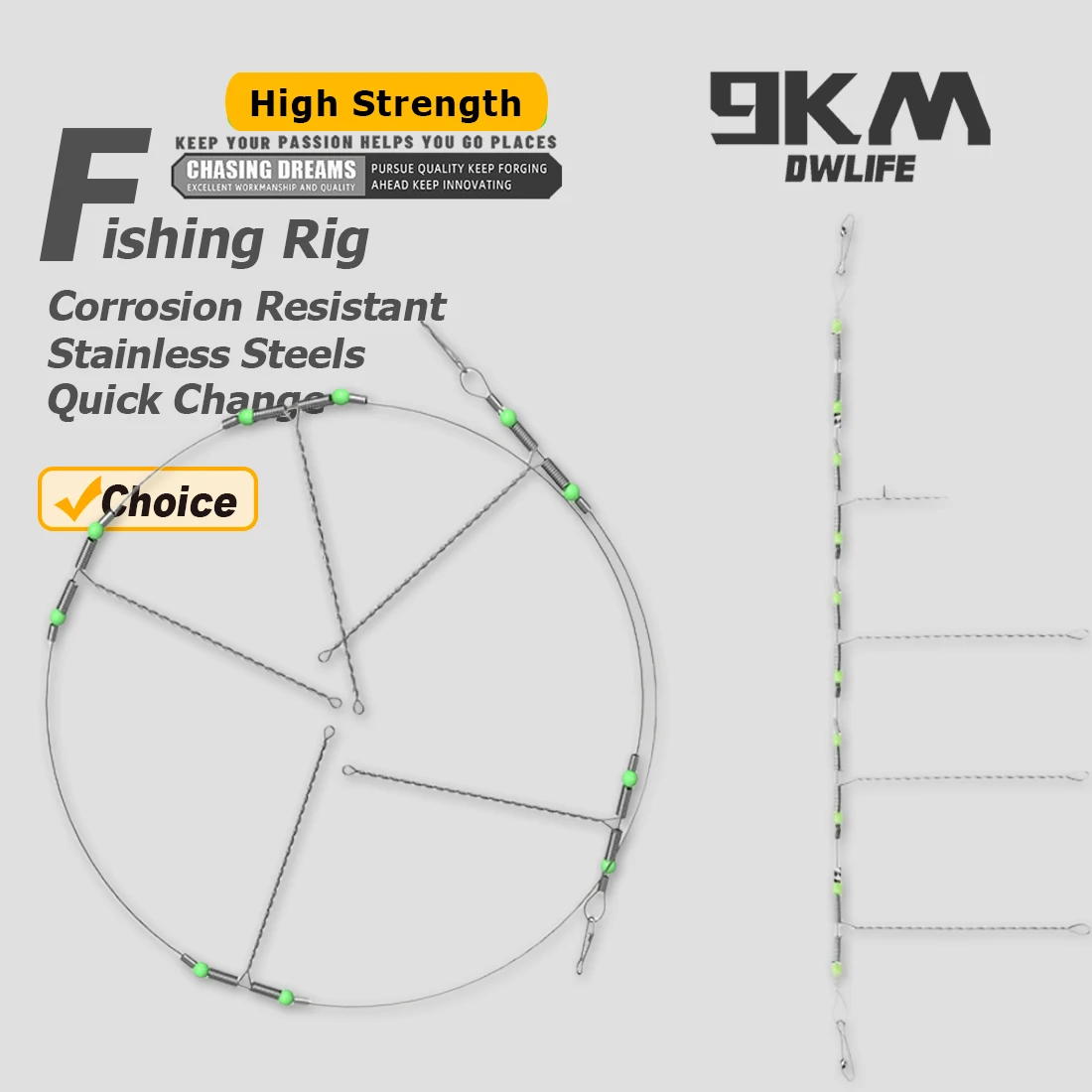 9KM 5 ~ 20 piezas aparejos de pesca giratorios de 3 vías 2 ganchos ~ 5 ganchos con cuentas brillantes