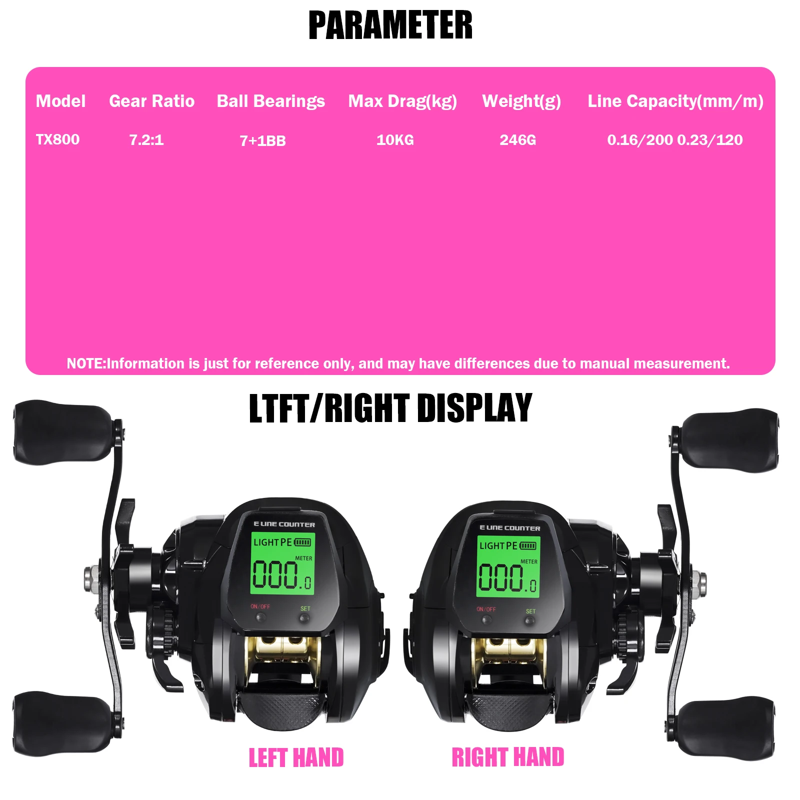 Nuevo Carrete de pesca de Baitcasting electrónico con pantalla Led grande, alta velocidad 7,2: 1, 10kg, rueda de tambor fundida impermeable para agua salada - imagen 5