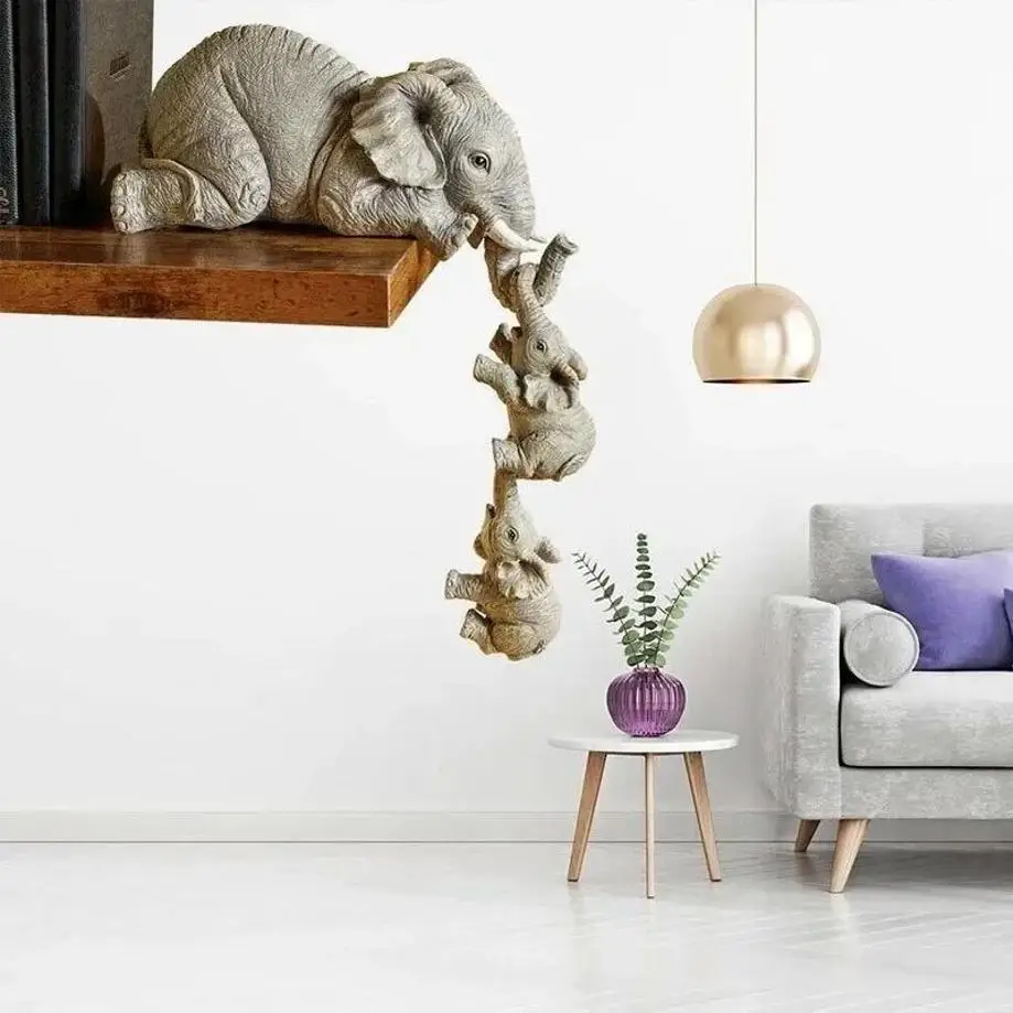Figuras de elefante en resina – Madre y cría colgando del borde - imagen 3