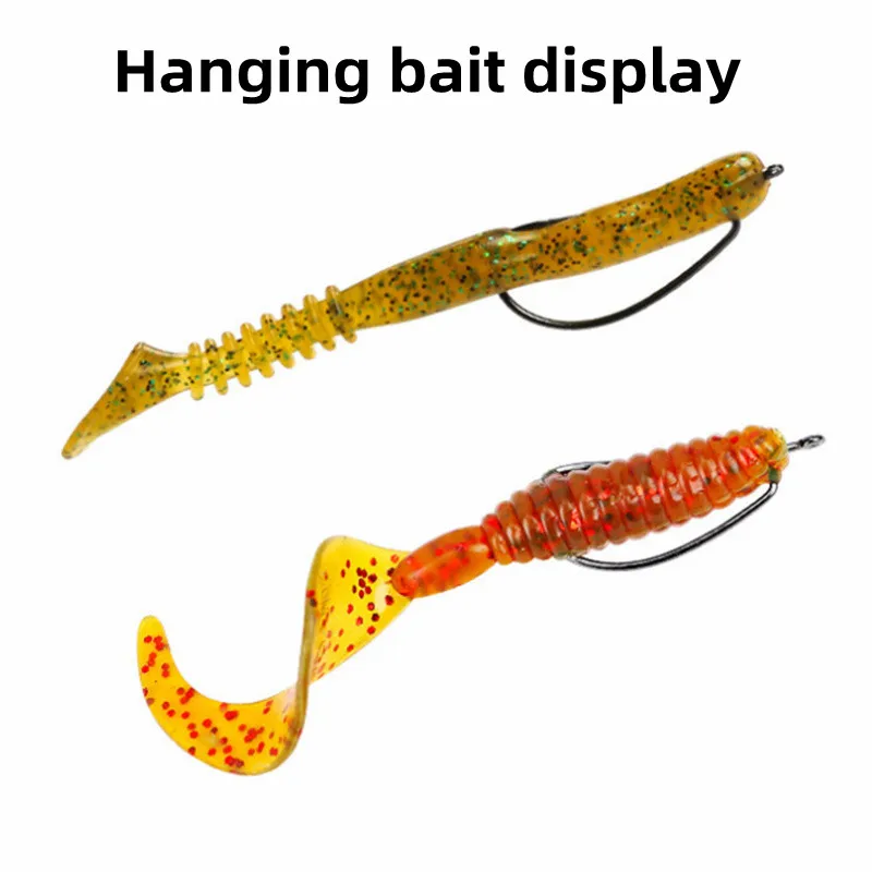 Juego de 50 ganchos de manivela 8 # -3/0 anzuelos de pesca, señuelo de gusano suave de agua salada, anzuelo compensado de espacio amplio, anzuelo para carpa, Lucio con caja - imagen 4