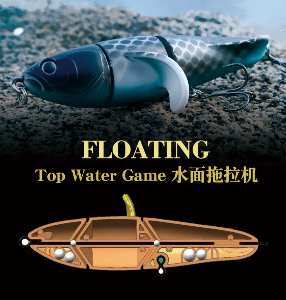 1pcs 11.5cm 24g 탑워터 스피너 낚시 루어 포퍼 인공 연필 하드 미끼 프로펠러 회전 꼬리 낚시 태클 Swimbait - imagen 4