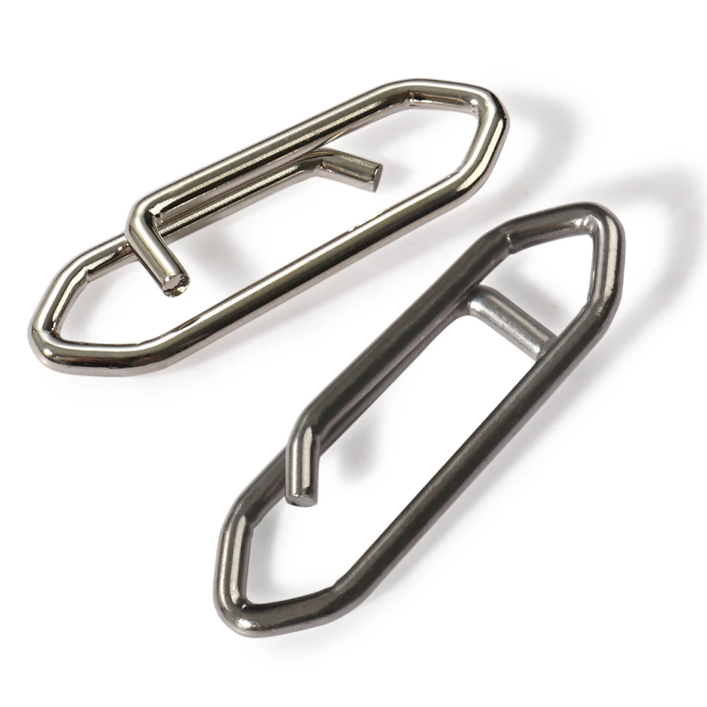 50 unids/caja de enclavamiento de Pesca Clips rápidos caja de aparejos de acero inoxidable barril señuelo línea conector accesorios Pesca anillo giratorio