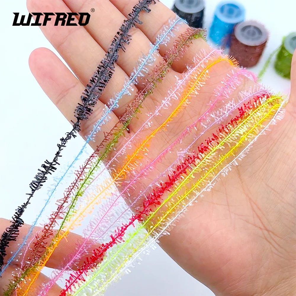 Wifreo, chenilla de hielo de cristal de 10M, materiales de atado de moscas de 7mm de ancho para moscas secas/húmedas, serpentina de ninfas, plantilla de marabú, señuelo de pesca de lubina y trucha